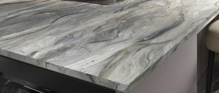 Marble countertop with kitchen interior background