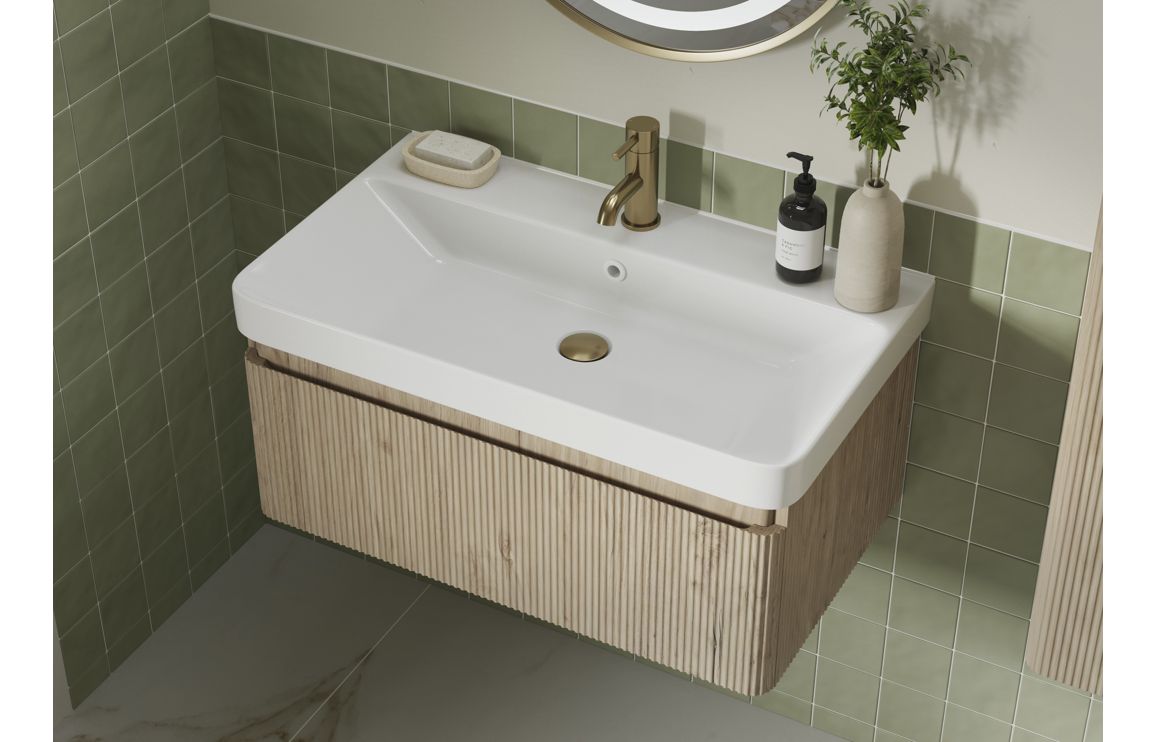 Laredo 605mm Wall Hung 1 Drawer Basin Unit & Basin - Textured Oak