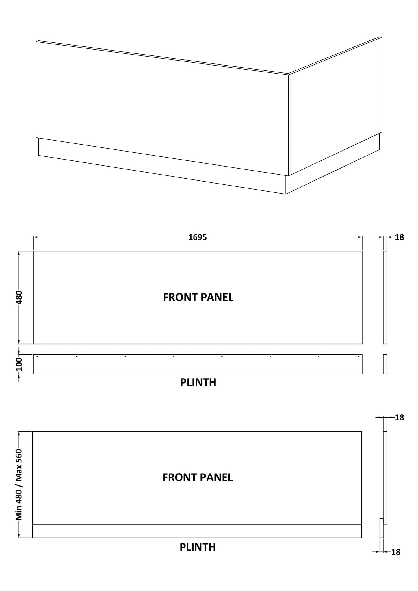 Elbe/Blocks 1700mm Bath Front Panel