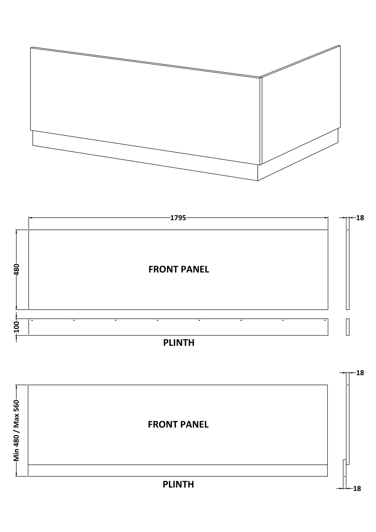 Elbe/Blocks 1800mm Bath Front Panel