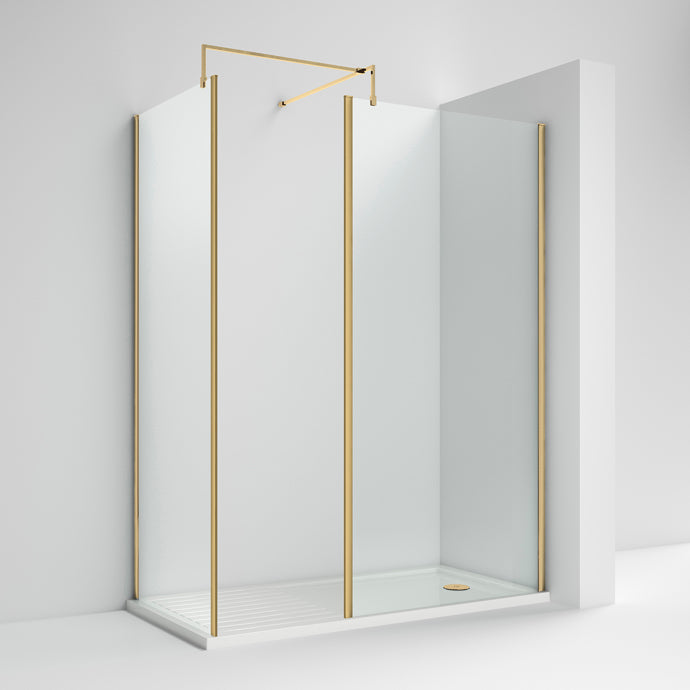 Outer Framed Wetroom Screen with Support Bar (Brushed Brass)
