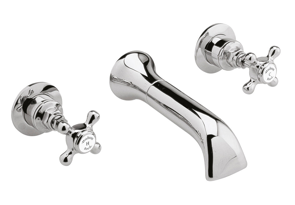 Hudson Reed White Topaz With Crosshead Wall Mounted Bath Spout & Stop Taps
