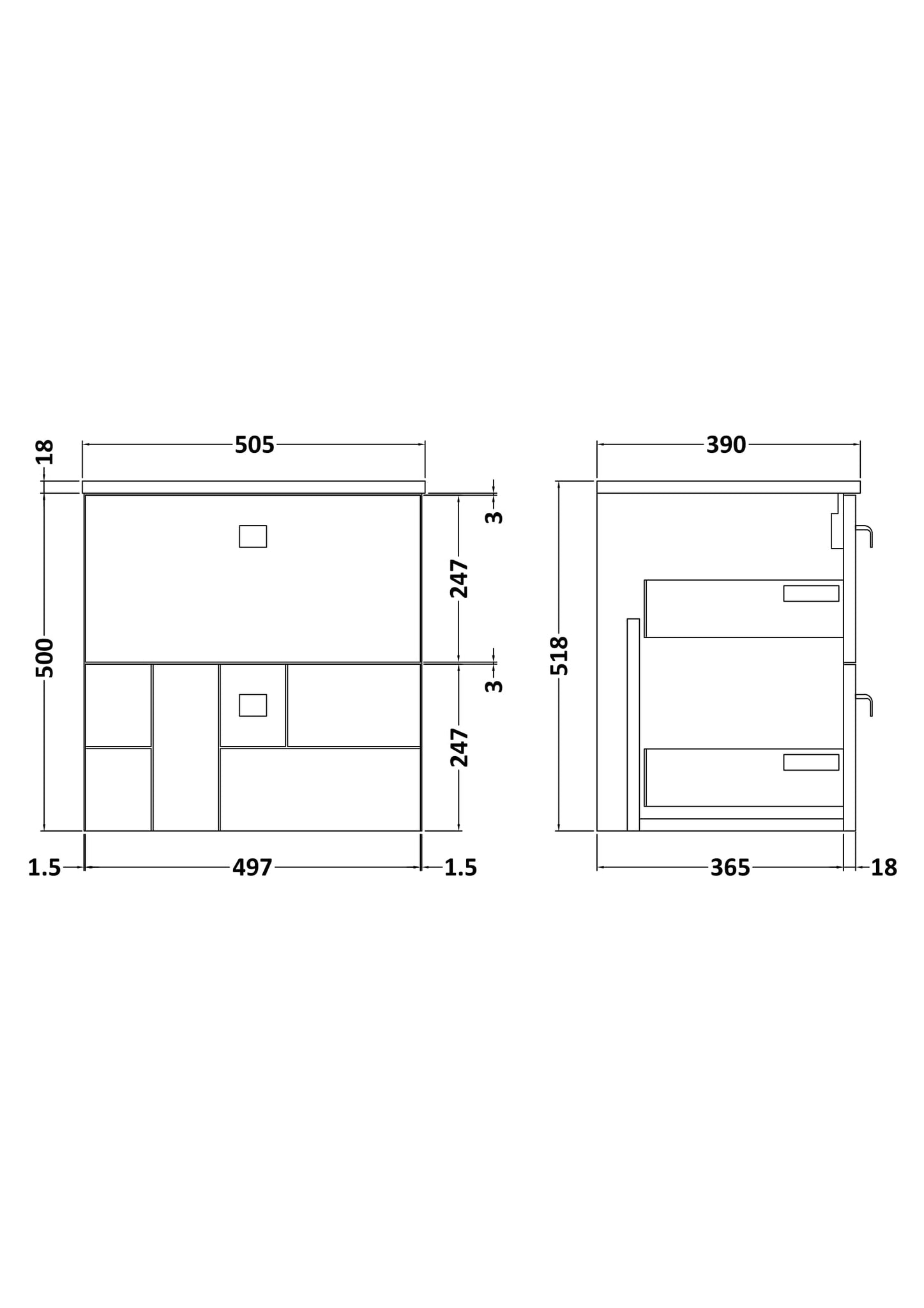 Blocks 500mm Wall Hung 2-Drawer Vanity Unit & Worktop