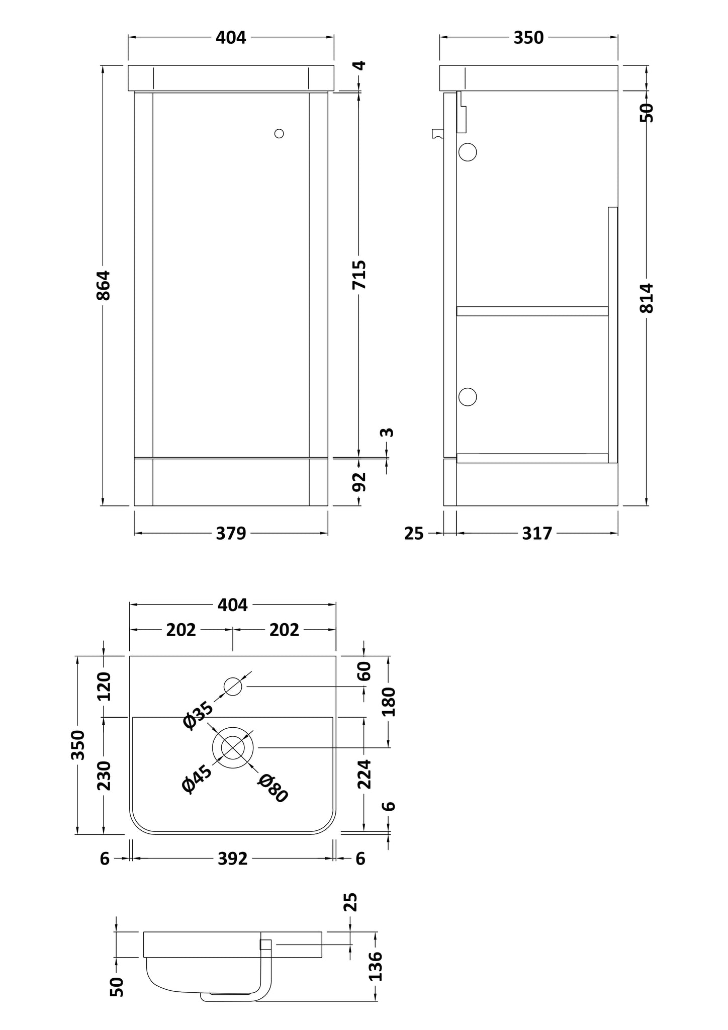 Core 400mm Floor Standing 1-Door Vanity & Basin