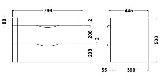 Parade 800mm Wall Hung 2-Drawer & Polymarble Basin