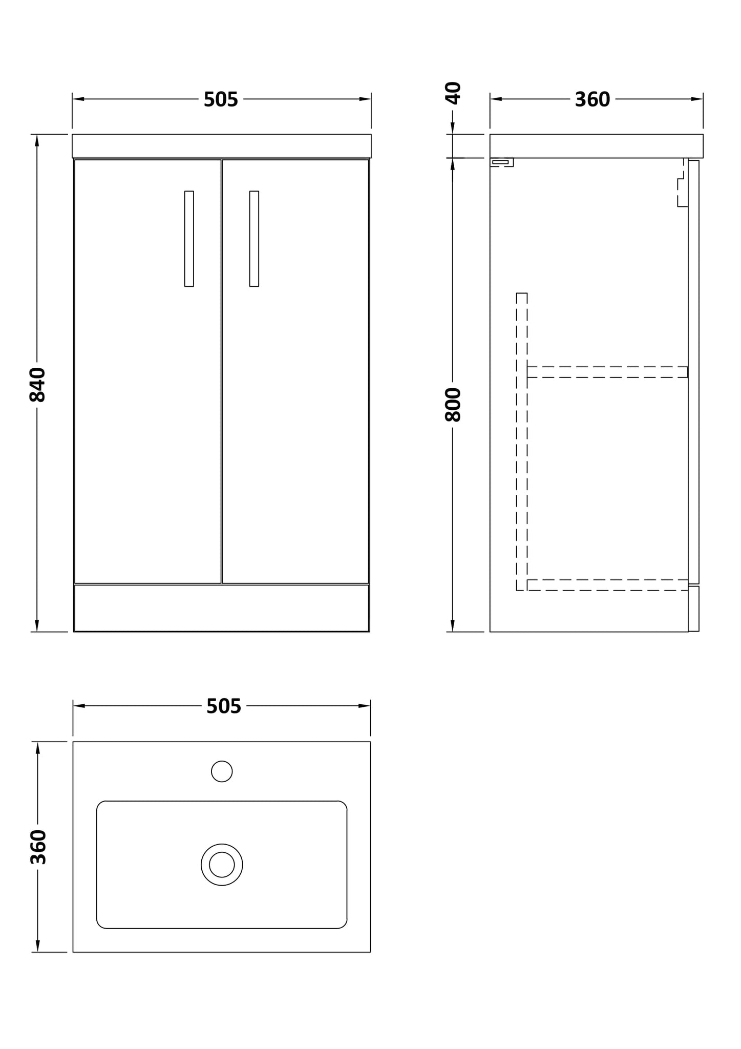 Arno 500mm Floor Standing 2-Door Vanity & Polymarble Basin