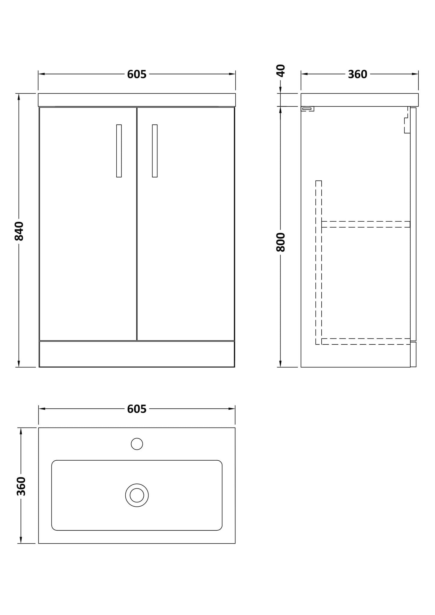 Arno 600mm Floor Standing 2-Door Vanity & Polymarble Basin
