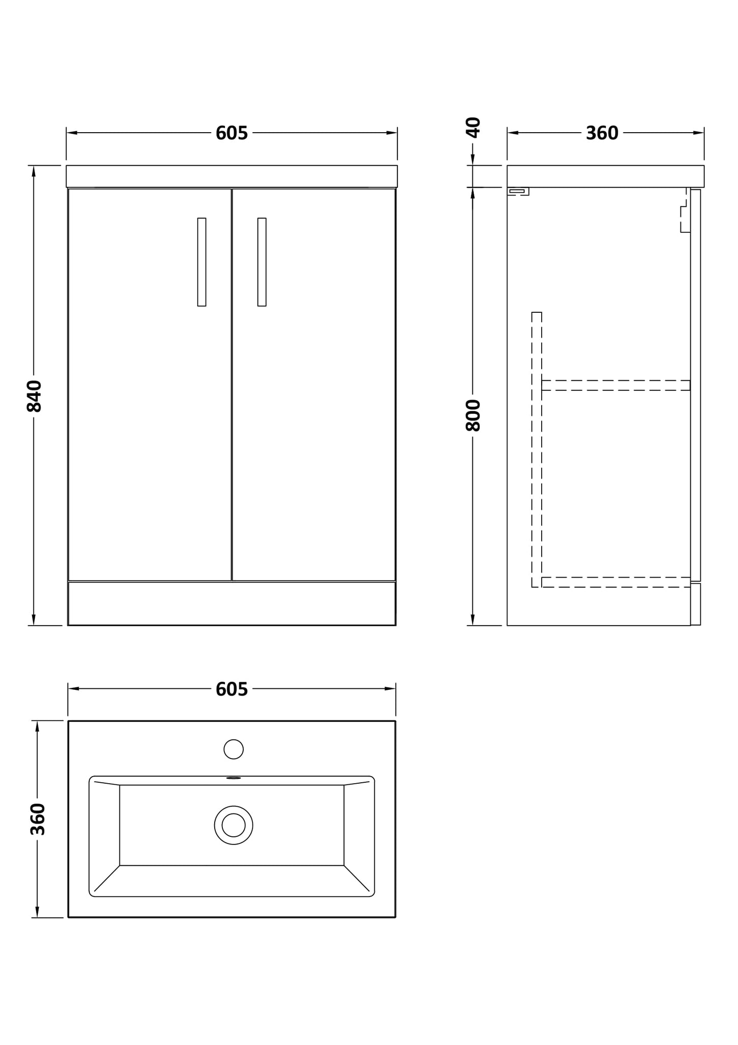 Arno 600mm Floor Standing 2-Door Vanity & Ceramic Basin