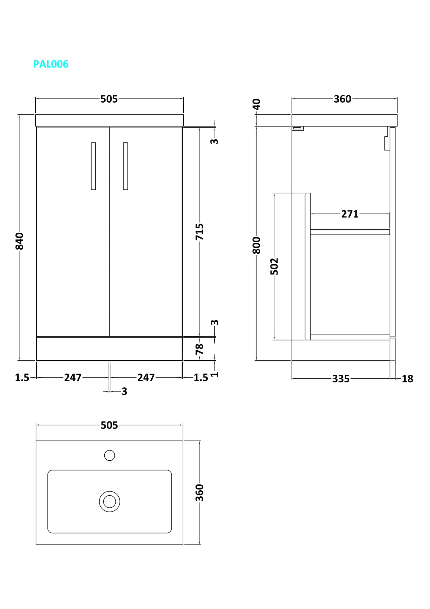 Arno 500mm & 600mm Floor Standing 2-Door Vanity & Ceramic Basin