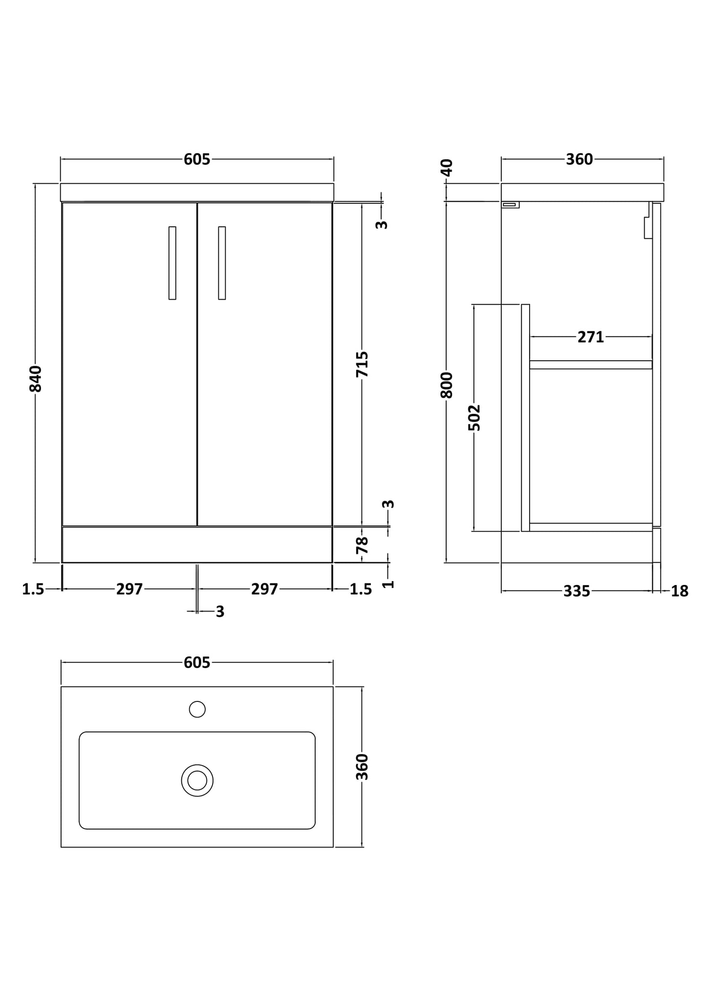 Arno 500mm & 600mm Floor Standing 2-Door Vanity & Ceramic Basin
