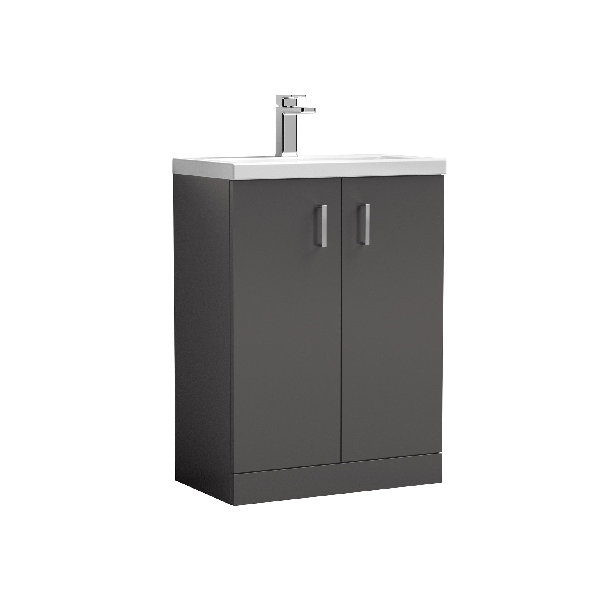 Arno 500mm & 600mm Floor Standing 2-Door Vanity & Ceramic Basin - Gloss Grey