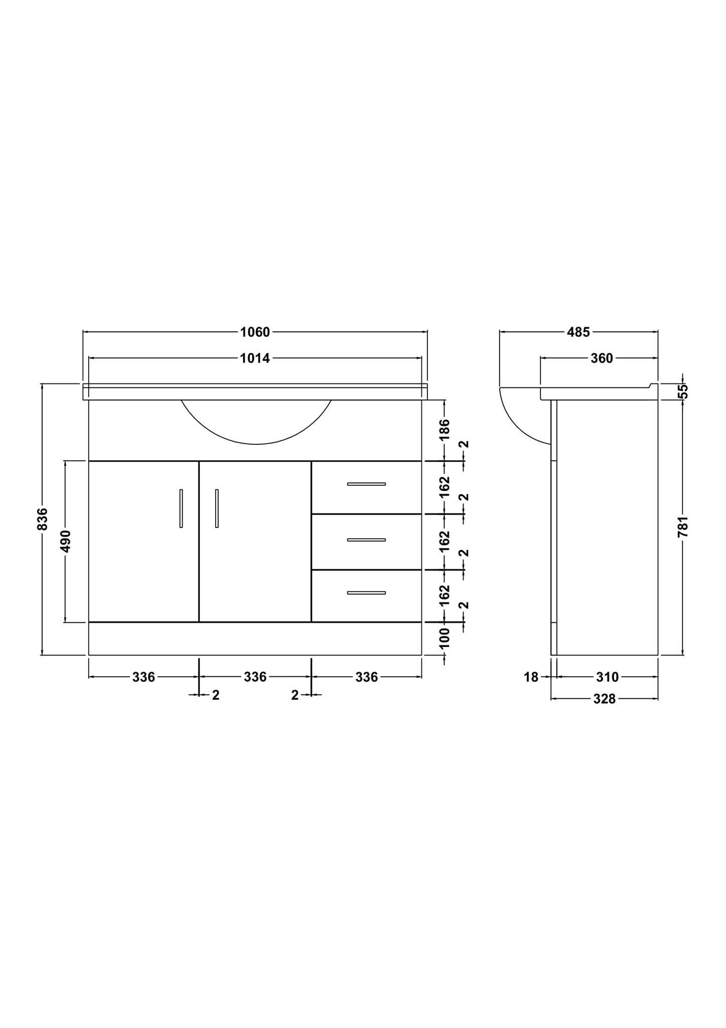 Mayford 1050mm Floor Standing Cabinet & Round Basin