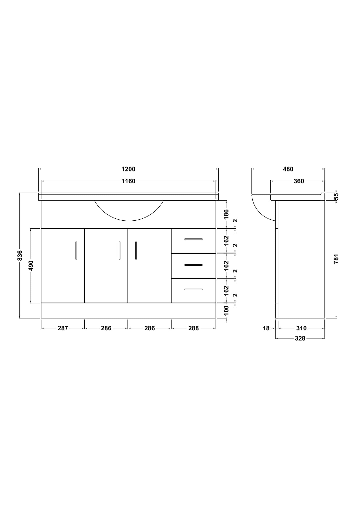 Mayford 1200mm Floor Standing Cabinet & Round Basin