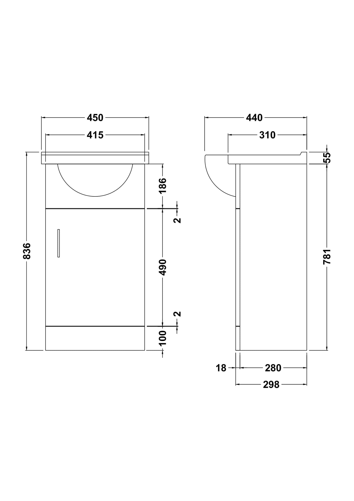 Mayford 450mm Floor Standing Cabinet & Round Basin