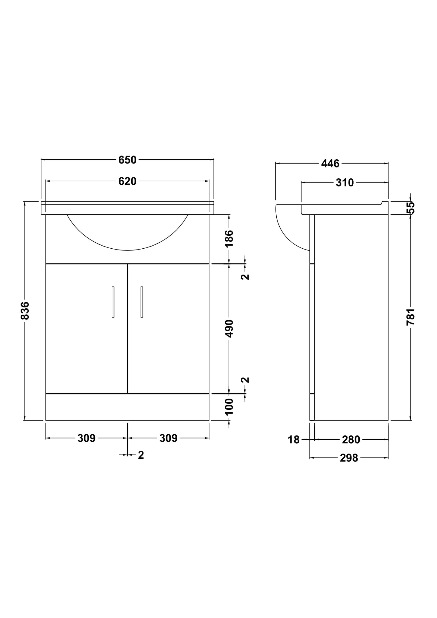 Mayford 650mm Floor Standing Cabinet & Round Basin