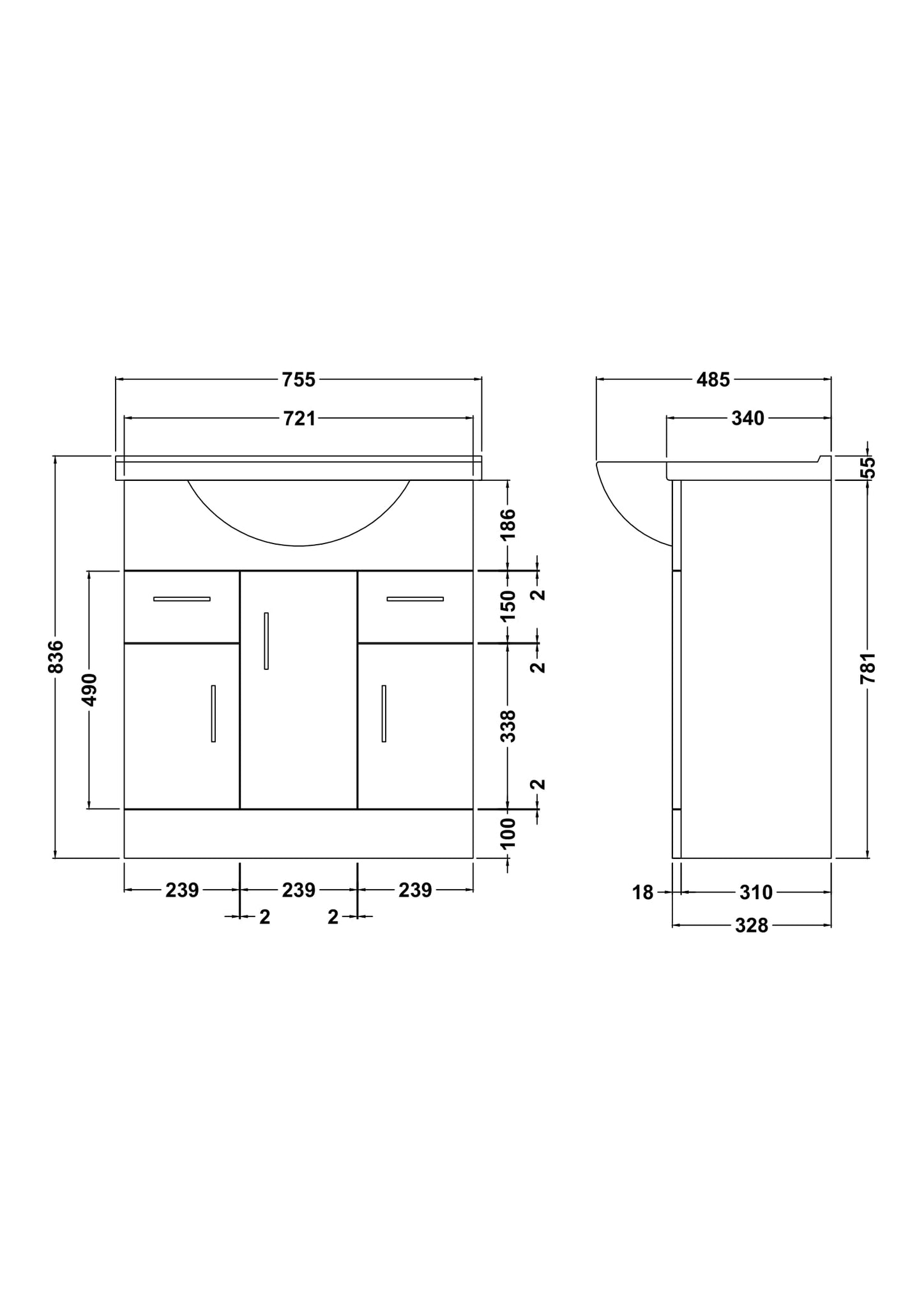 Mayford 750mm Floor Standing Cabinet & Round Basin