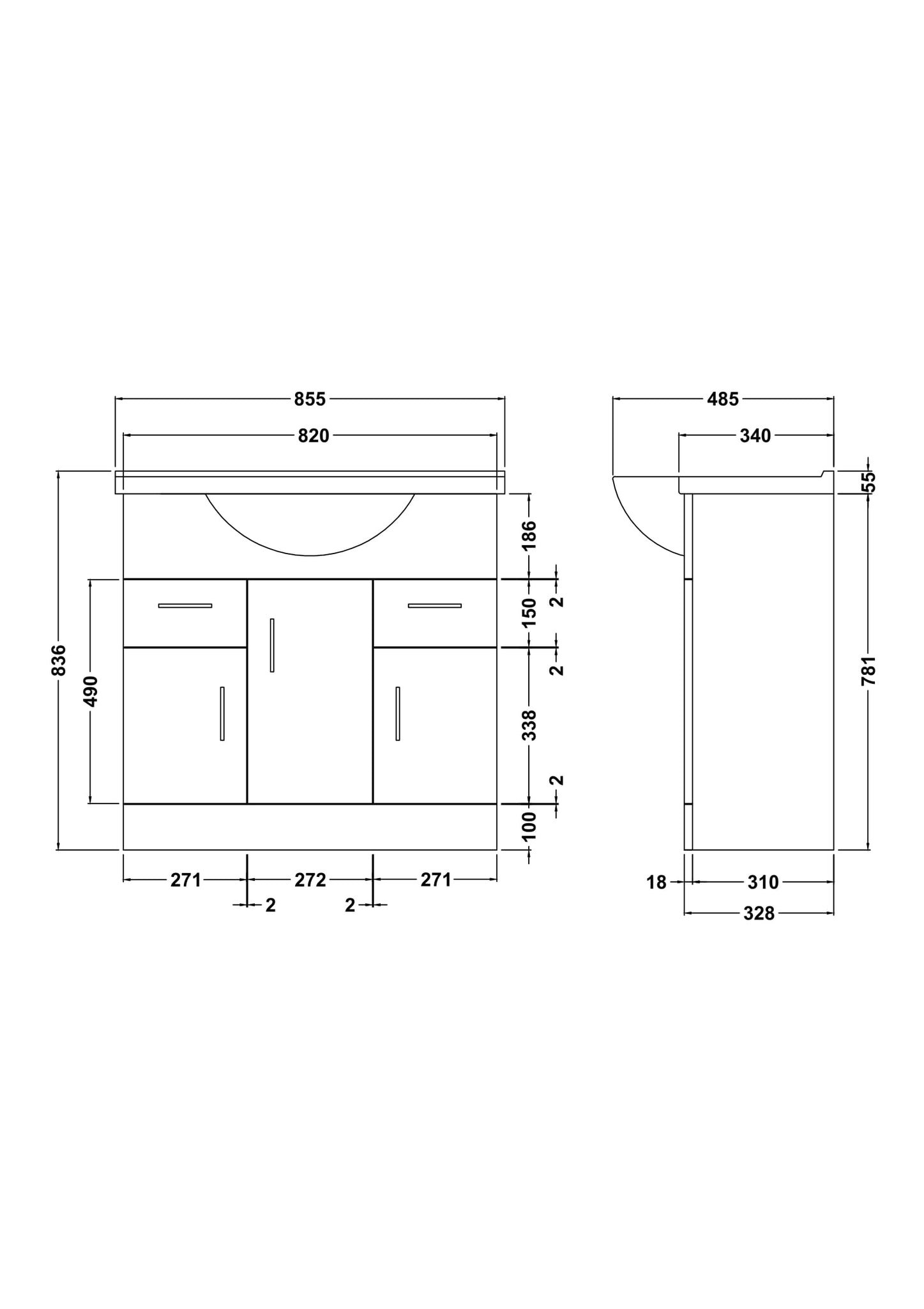 Mayford 850mm Floor Standing Cabinet & Round Basin